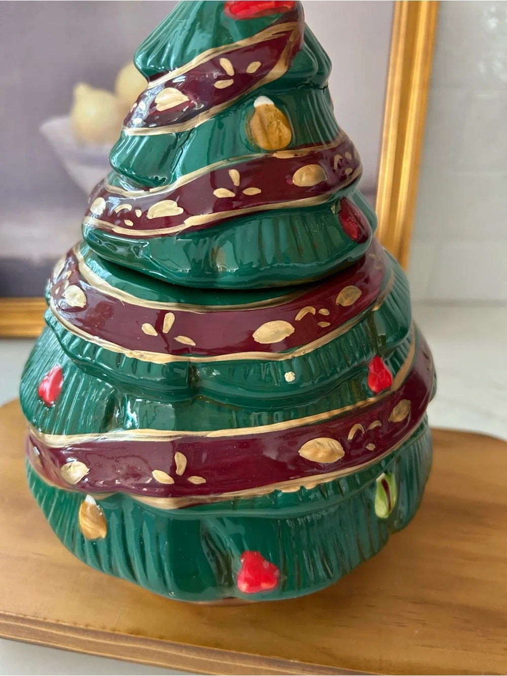 Gibson Classic Christmas Tree Ceramic Snack Cookie Jar Holiday Collection 7.5”